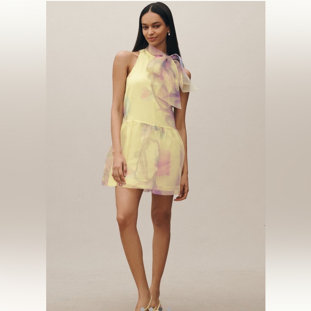 BHLDN yellow floral tule mini dress size Xl.